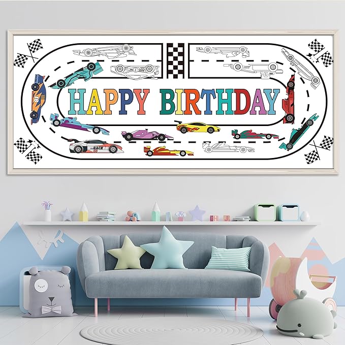 OHOME Race Car Giant Coloring Poster/Tablecloth - Race Car Birthday Party Decorations - 30 x 72 Inches Jumbo Coloring Banner Kids Crafts Activities Decor Party Supplies