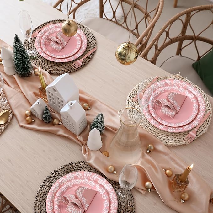 122 Pcs Light Pink Cielito Lindo Party Decoration Platos De Barro Mexicanos Fiesta Paper Plates Mexican Napkins Forks Tableware Set for Baby Shower Birthday Wedding Supplies, Serve 24