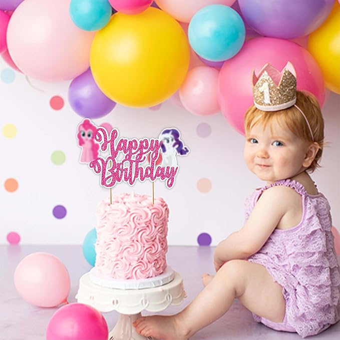 Magical Pony Happy Birthday Cake Topper – Cartoon Pny Theme Party Decoration – Colorful Unicorn-Inspired Cake Topper for Birthday Celebrations – Party Supplies for Girls & Boys"