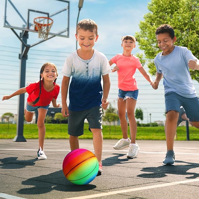 Small Sports Balls for Toddler Pack of 6, Easter Gifts for Kids, 2 Each of 5" Football, Basketball, Soccer for Playground, Toy Balls Inflatable Multi-Sport Ball Set with 1 Pump