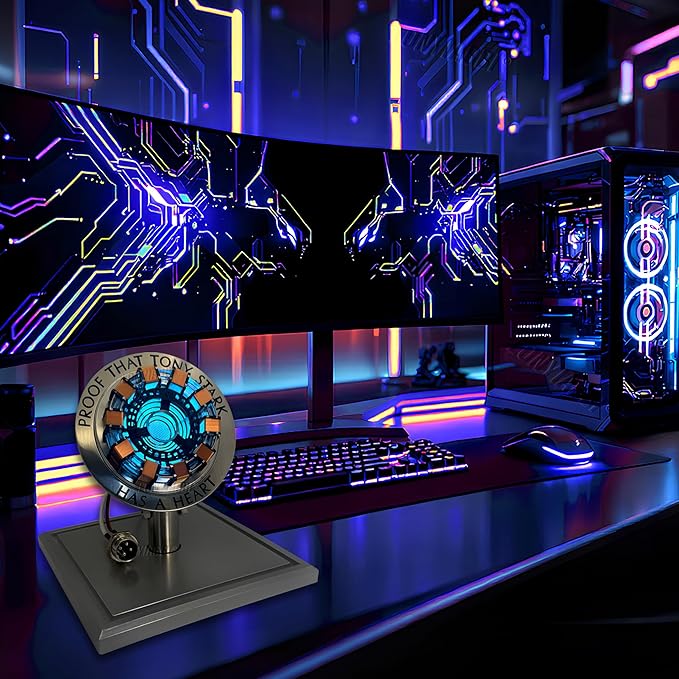Arc Reactor MK1-1:1 Scale, USB Powered LED Light with Vibration Sensor, No Assembly, Display Case Included
