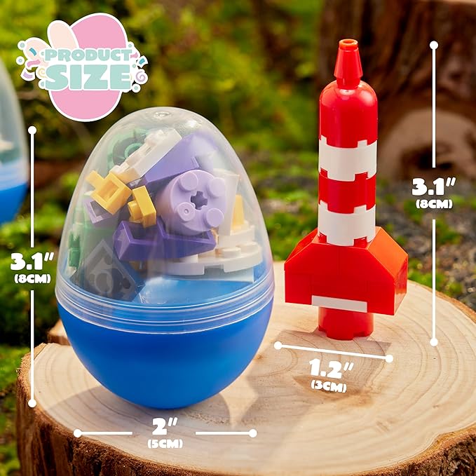 JOYIN 12 Pcs Pre-Filled Easter Eggs with Cute Characters Building Blocks for Kids' Gift, Hunt, Basket Stuffers/Fillers, Party Favor, Classroom Prize Supplies