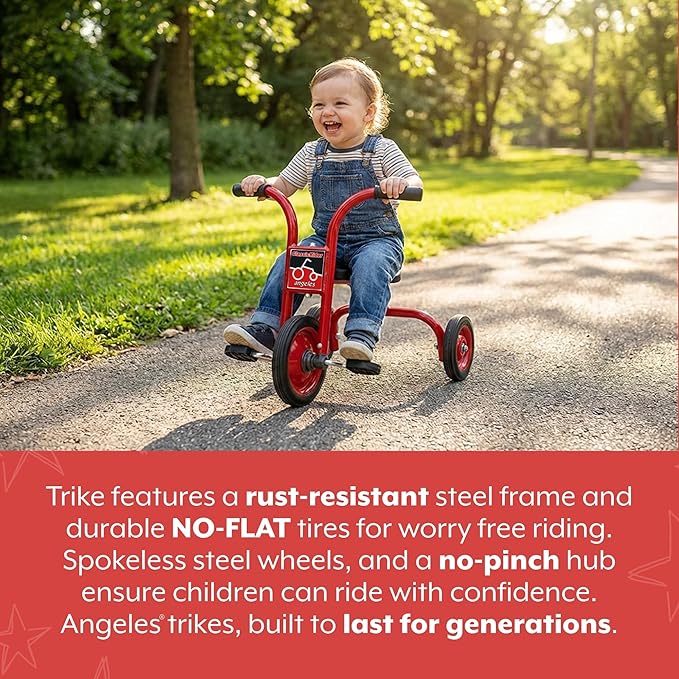 Angeles ClassicRider Kids Tricycle, Toddler Tricycle with Solid Airless Rubber Tires, Kids Bike for Preschools and Daycare, Ages 18 months+, 12.5" Tall Seat