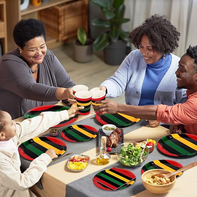 Whaline 96Pcs Juneteenth Tableware Black History Month Kwanzaa Paper Plate Napkin Cup African American Freedom Disposable Dinnerware Set for 24 Guests Party Table Decor