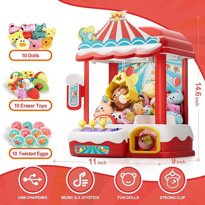 Skirfy Claws Machines for Kids & Adults with 30 Mini Prizes & Adjustable Sounds, Dispenser Toys Vending Machines - Perfect Christmas & Birthday Big Experience Gifts for Kids, Ages 6+