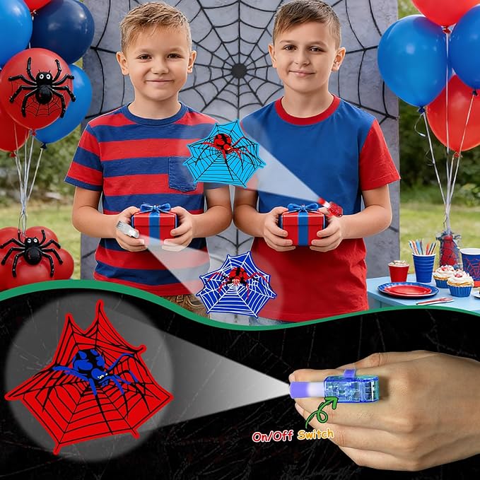 36Pcs Spider LED Finger Lights Spiderweb Glow in the Dark Light Up Finger Lights Spider Party Favors Super Theme Toys Bulk for Kids Comic Heroes Fans Birthday Classroom Prize Exchange Gift Supply