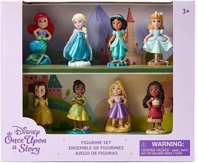 Disney Store Official Once Upon a Story Figure Set – 8 Fully Sculpted Disney Figures Including Cinderella, Ariel, Belle, Jasmine, Tiana & More in Double-Tiered Box with Scenic Backgrounds