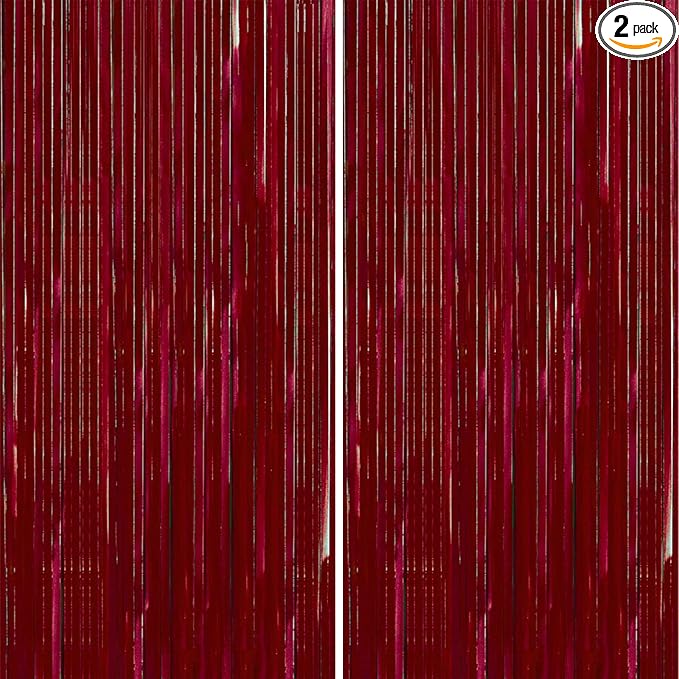 PartyWoo Red Streamers Fringe Curtain Backdrop 2pcs 8.2 ft Red Tinsel Foil Backdrop for Birthday Graduation Bachelorette Citizenship Strawberry Cherry Casino Movie Marry Me Theme Party Decorations