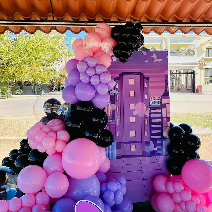 Pink and Purple Balloon Garland Arch Kit, Black Purple Pink Metallic Confetti Latex Party Balloons with Explosion Star Foil Balloon for Girls Bridal Baby Shower Wedding Birthday Party Decorations