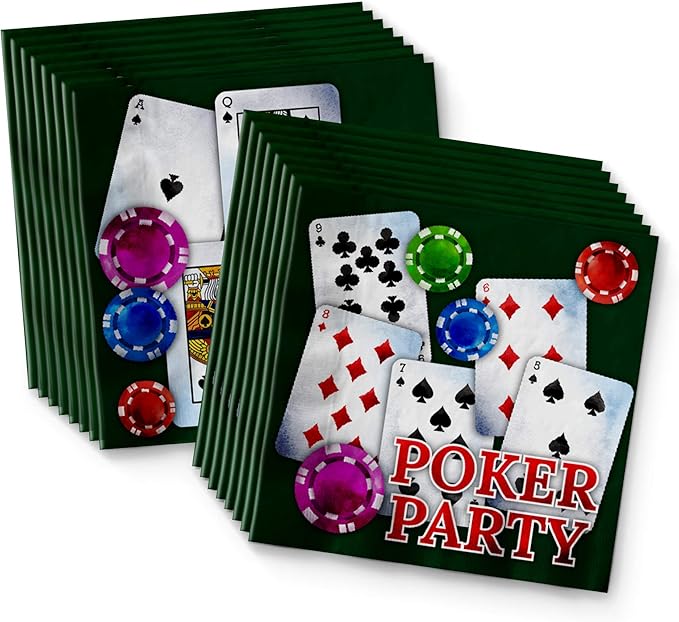 Birthday Galore Poker Party Supplies Set - Plates, Napkins, Cups - Red, Blue, Yellow - Poker Theme - 16 Guests