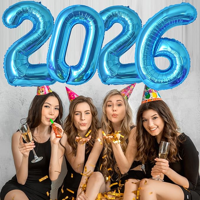 KALOR 42 Inch 2026 Blue Foil Mylar Number Balloons, 2026 New Years Decorations for 2026 Happy New Year Eve and Graduations Party Supplies