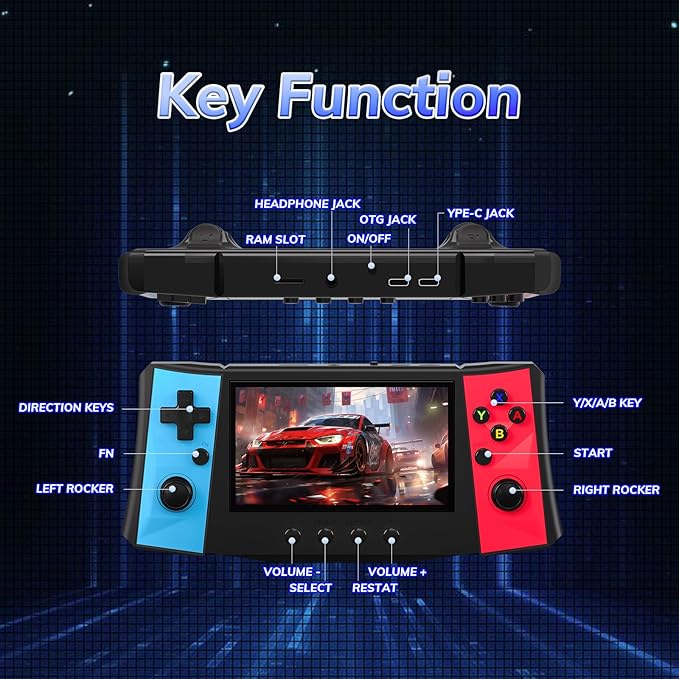FVBADE 【50000 in 1】 R50 Ultra Handheld Game Console 4.5 inch IPS Screen Mini Retro Console 4000mAh Portable Pocket Arcade 12+ Mainstream Emulator 256G TF Card Transparent(Red)