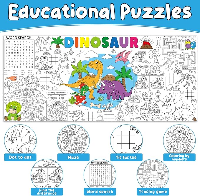 Naozinebi Dinosaur Giant Coloring Poster for Large Coloring Tablecloth Big Paper Sheets Page Dino Table Cloth DIY Activity Game Art Crafts Mat Wall Home Party Decoration Supplies