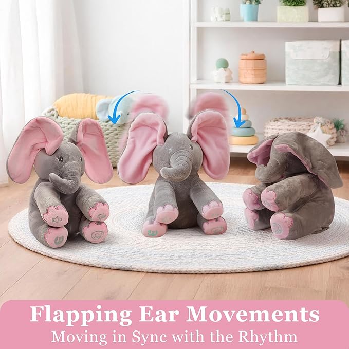 Dimple Kaia Elephant Stuffed Animal Toy - Animated Plush Pink Singing Elephant, Interactive Musical Peek-a-Boo for Babies, Kids, for Toddlers, Ages 0 and Up(Battery Included)