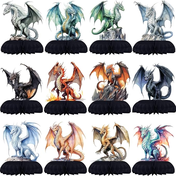 12 Pack Dragon Table Decorations - Dragon Party Decorations for Kids' Birthday and Themed Events - Dragon Table Toppers