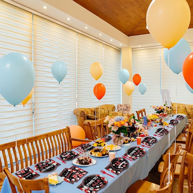 gisgfim 96 Pcs 18th Birthday Party Supplies Paper Plates Napkins Time To Adult Red Black 18 Years Old Birthday Party Dinner Dessert Tableware Set 18th Decorations Favors for Boys Girls Serves 24