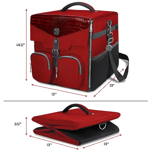 ENHANCE Board Game Shoulder Bag - Collector's Edition Board Game Storage with Shoulder Strap and Accessories Pockets for Dice, Cards, More - Reinforced Carrier Protects Tabletop Games (Dragon Red)