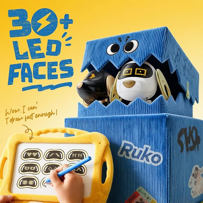 Ruko 18011 Smart Robot Dog, Interactive Puppy with 30 LED Expressions, Programmable Play, 2.4 GHz Remote & Gesture Control, Toy for Kids Age 3+