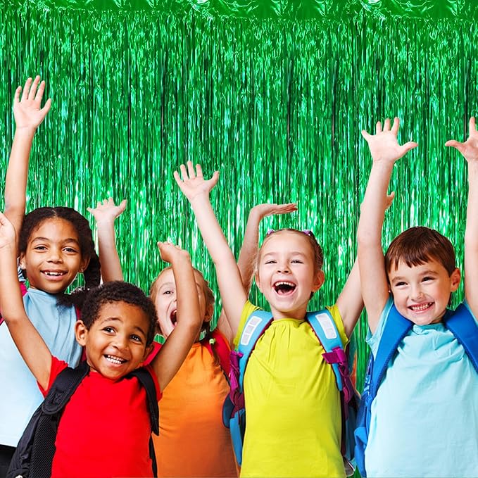 3.3 x 6.6 ft Foil Fringe Backdrop Curtains, Tinsel Streamers Party Decorations, Fringe Backdrop for Birthday, Baby Shower, Gender Reveal, Graduation (9, Green)