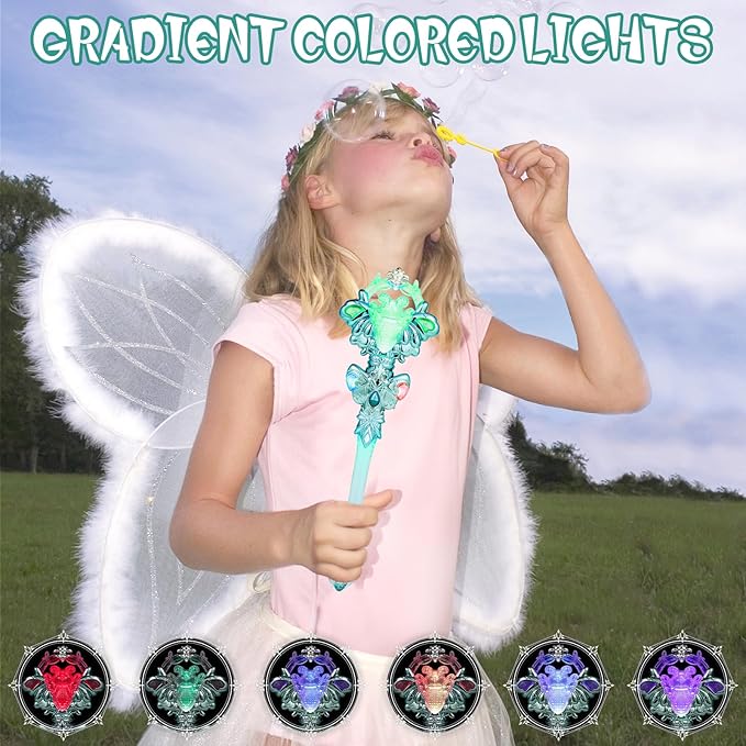KingGlee Light Up Princess Magic Wand with Music Rechargeable Fairy Toy Butterfly Wands for Kids Girls Party Favors, 2PCS, Green