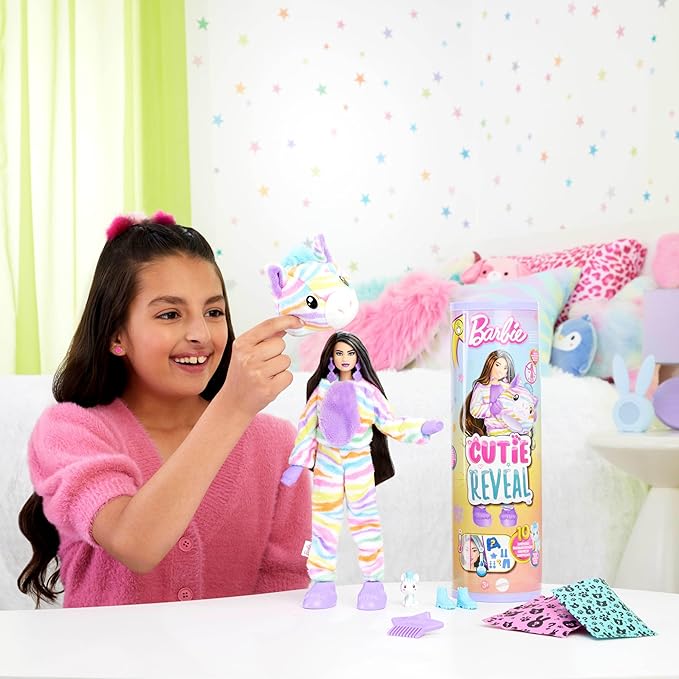 Barbie Cutie Reveal Doll & Accessories, Color Dream Series, Rainbow Zebra Costume & 10 Surprises Including Color Change