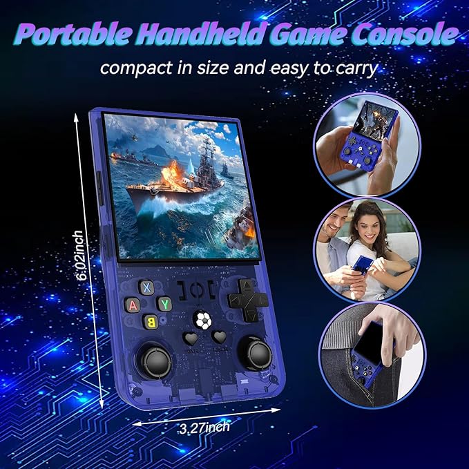 R36max Retro Handheld Game Console,64gb Memory,4000mah Battery, 18000 Pre-Installed Games ,4.0-Inch IPS Hd Screen Portable Retro Gaming Console,Suitable for Travel and Home Use (Blue) (Blue, 64, GB)