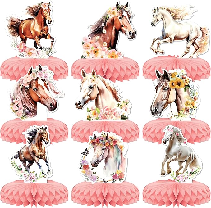 9 PCS Cowgirl Party Decorations,KSKSPE Cowgirl Honeycomb Centerpieces for Tables Centerpieces,3D Cowgirl & Horse Theme Party Decor Supplies Boys Girls