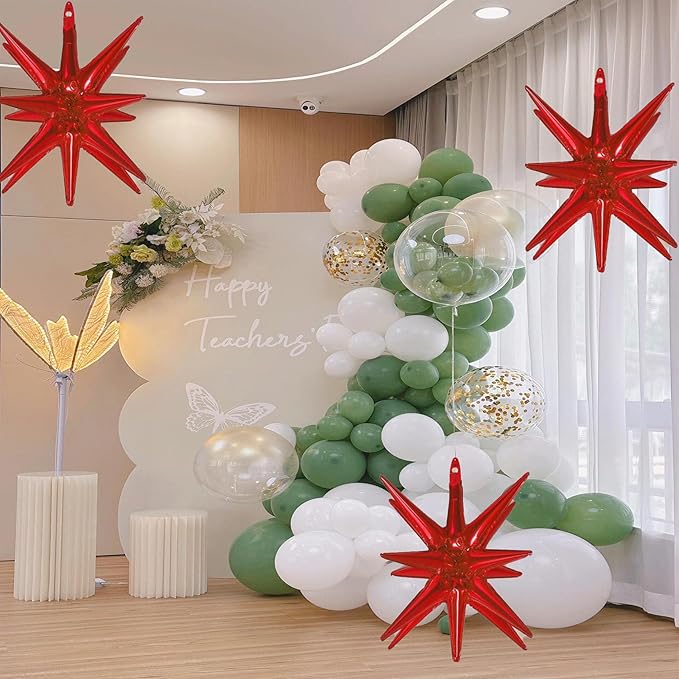 6 Pcs Red Star Foil Balloons One-Piece 14-Pointed Star Balloon 4D Cone Mylar 22inch Christmas Birthday Wedding Fireworks Shape Party Supplies (Red)