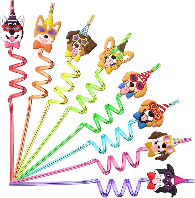 Lidmada 24 Dog Birthday Decorations Straws，Puppy Theme Birthday Party Favors Supplies, Goodie Bags, Classroom Gifts Rewards Pinata Toys