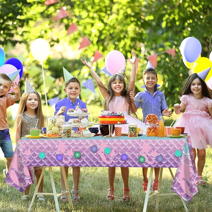 Jectivs 1Pcs Mermaid Birthday Party Tablecloth Decorations,Disposable Plastic Table Cover for Princess Under The Sea Baby Shower Themed Kids Birthday Party Supplies,108x54 Inch