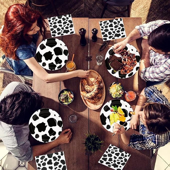 80Pcs Cow Print Party Supplies Cow Plates and Napkins Party Set 7" CowPrint Plates Napkins for Cowboy Farm Animal Barn Theme Cowboy Cowgirl Baby Shower Birthday Decoration|Serve 40