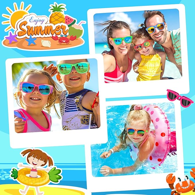 Kids Sunglasses Bulk Party Favors for Kids 4-8 & 3-5，24 Packs Boys Girls Sunglasses with UV 400 Protection, Neon Toddler Sunglasses for Kids Birthday,Pool Beach Party Favors