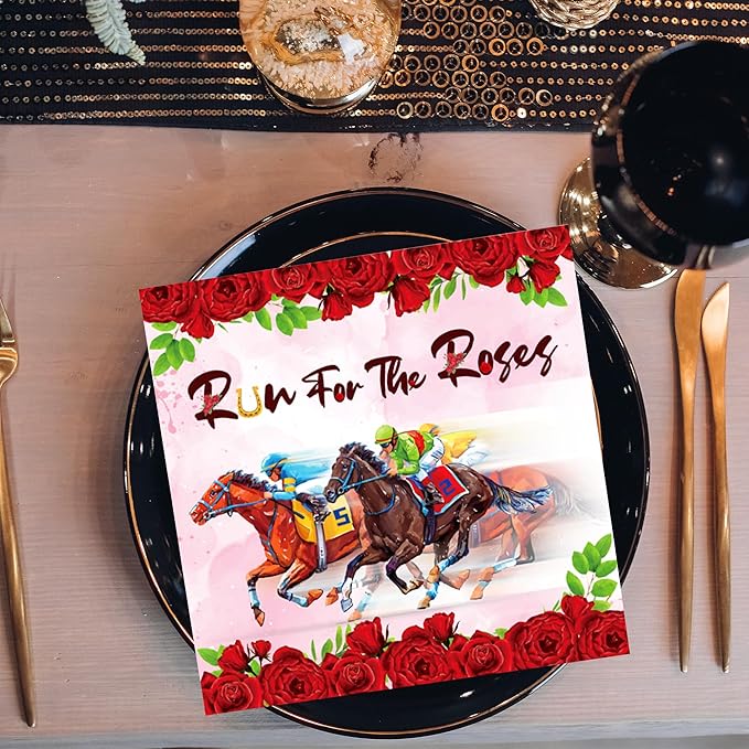 40Pcs Horse Racing Paper Napkins Run for the Roses Race Theme Party Supplies - Equestrian Theme Party Supplies for Racing Birthday, Derby Decorations, 6.5 Inch Disposable