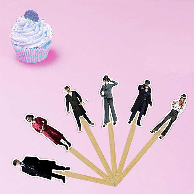 Peaky Blindrs Cupcake Topper – Vintage Gangster Theme Cupcake Topper for Birthday Celebrations and Classic Party Events, Retro Suit Style Decorative Cake Topper for Dessert Tables, Themed Gatherings.
