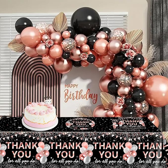 41Pcs Black Rose Gold Thank You Decorations Thank You for All You Do Tableware Disposable Paper Plates Napkins Tablecloth丨Teacher Employee Staff Doctors Nurse Pastor Appreciation Week Party Decor
