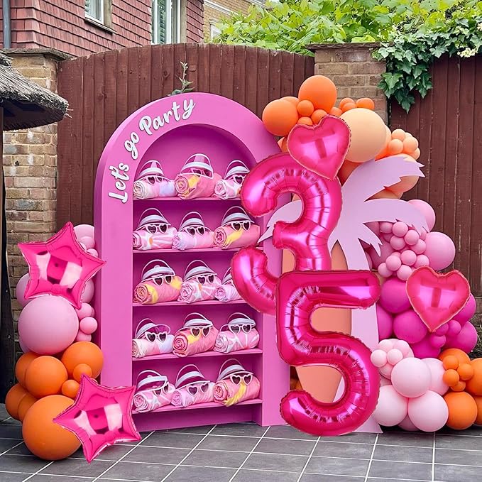 40 Inch Number Balloons Hot Pink 5 Large Number Balloon Anniversary Event Celebration Bachelorette Cowgirl Let's Go Girls Pink Themed 5th Birthday Party Decor Supplies 9 Pcs