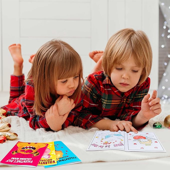 90shine 120PCS Valentines Day Mini Coloring Books Gifts for Kids Bulk, Valentine Crafts Goodie Bag Stuffers Exchange Classroom School Party Favors Holiday Class Activity Supplies
