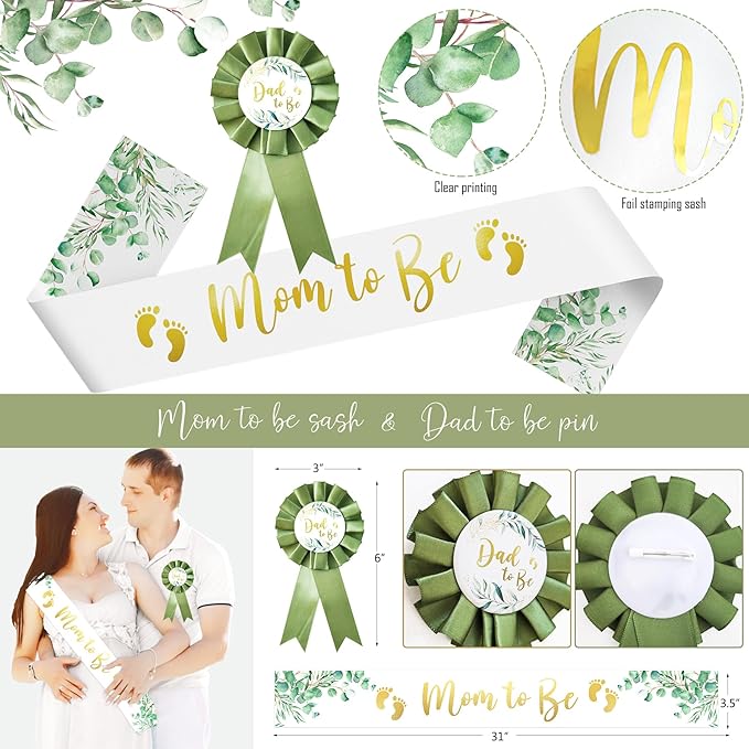 Sage Green Baby Shower Decorations, Gender Neutral Baby Shower Decorations, Greenery BabyShower Party Supplies, Oh Baby Backdrop Tablecloth Balloon Garland BABY Box Welcome Baby Banner
