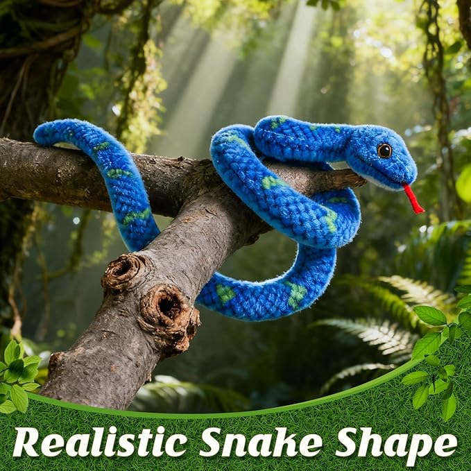 Snake Plush, Stuffed Snake Animal, 27 in Small Toy Snakes for Kids, Giant Stuffed Animals, Lifelike Plush Snake for Birthday Present Party Prank Prop (Blue)