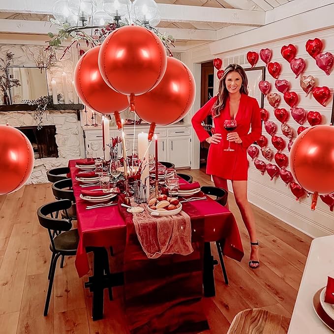 TONIFUL 8Pcs Large Red 4D Giant Round Foil Balloon 22inch Big Mirror Metallic Mylar Sephere Balloons for Christmas New Year Birthday Party Graduation Wedding Baby Shower Decoration Supplies