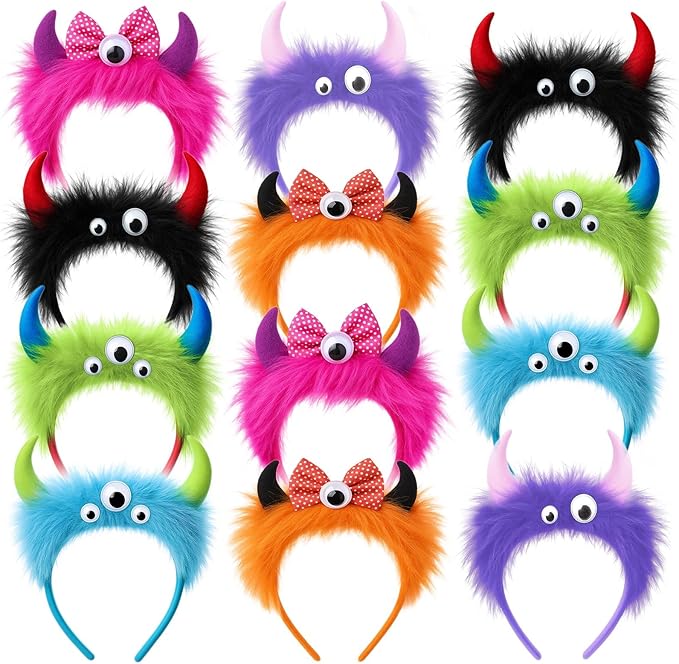 Juexica 12 Pack Monster Party Supplies, Colorful Fur Alien Headbands for Birthday Party Headwear Costume Accessories (Alien Monster)