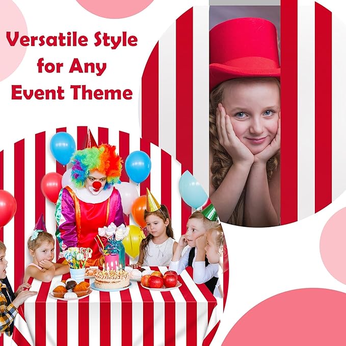 Kochorie 100 Ft x 54 Inch Red & White Striped Tablecloth Roll with Cutter Box Disposable Carnival Circus Tablecloth Cut to Size Table Cover Backdrop for Carnival Party Table Stage Supplies