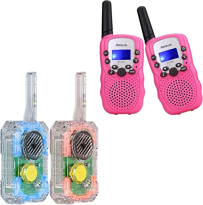 Retevis RT388 Pink Walkie Talkies Toys for Girls Bundle with EZTalk 80 Walkie Talkies for Kids, Science STEM Kits Kids DIY Toys for Boys Girls Ages 6-12 Christmas Stocking Stuffers