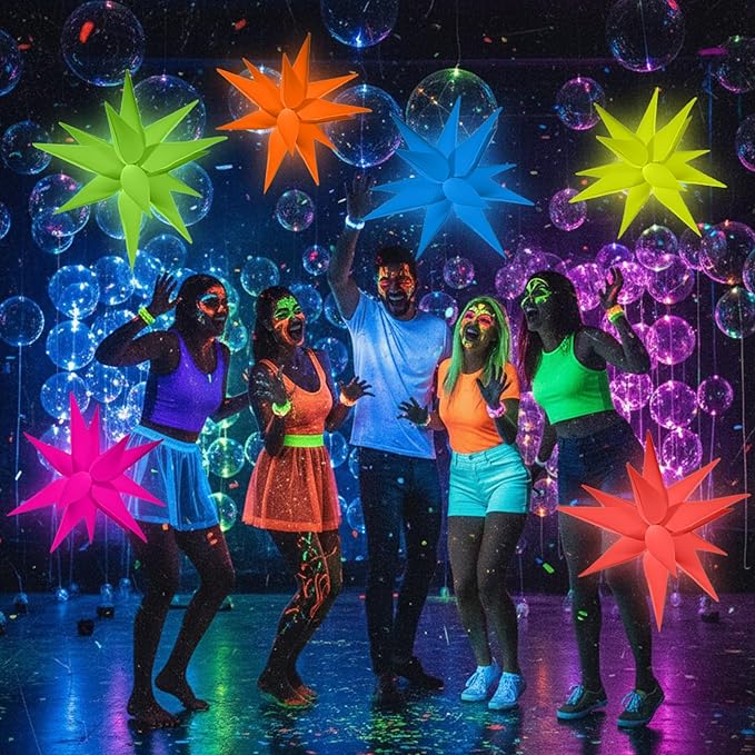 6 Pcs 22 Inches Explosion Glow in The Dark Neon Balloon Glow Party Supplies Foil Fluorescent Balloon 90 80s Hip Hop for Christmas Happy New Year Birthday Wedding Anniversary Backdrop Decor