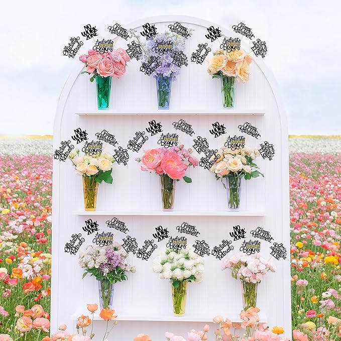 15 PCS Happy Retirement Centerpiece Sticks Officially Retired Table Flower Centerpieces Sticks No Work Zone Floral Decorations for Retirement Theme Farewell Birthday Party Centerpieces Supplies Black