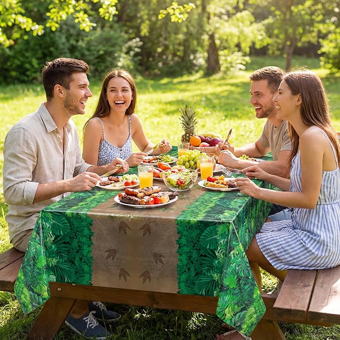 3 Pack Forest Path Tablecloths, 54 x 108 Inch Safari Jungle Table Cover Disposable Dinosaur Themed Tablecloth Waterproof Woodland Party Table Cloth for Birthday Baby Shower Picnic Camping Party Decor