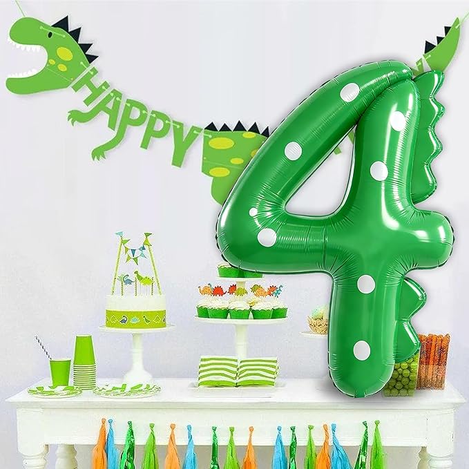 Green Dinosaur Balloons 4th Birthday Decorations for Boys,40inch Big Dinosaur Number 4 Balloon Birthday Party Decoration for Kids Birthday Party Decoration Supplies
