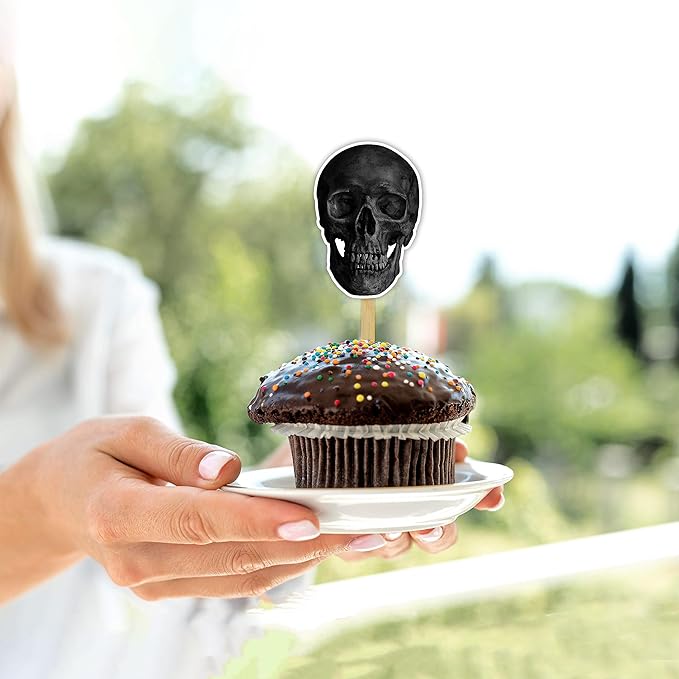 Skull Cupcake Topper – Gothic-Themed Decorative Party Picks for Birthday Cupcakes, Horror Style Celebrations, Event Styling, Themed Parties, Halloween Displays, and Special Occasion Decorations