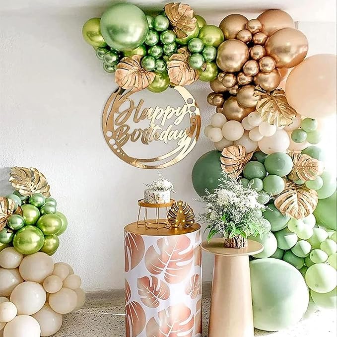 Sage Green Gold White Balloon Arch Garland Kit Metallic Lime Green Balloons Garland Olive Green Cream Ivory White Chrome Gold Latex Balloon Jungle Animal Birthday Tropical Dinosaur Party Decorations
