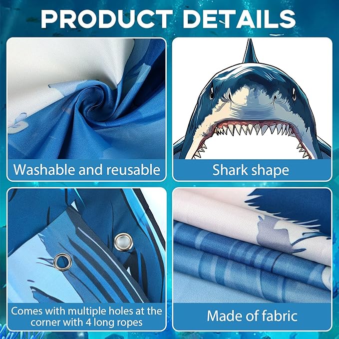 Shark Party Porch Banner Sea Shark Themed Party Door Decoration Shark Door Banner Hanging Supplies Sea Animal Photo Backdrop for Ocean Birthday Photo Booth Prop Door Covering Wrap Supplies